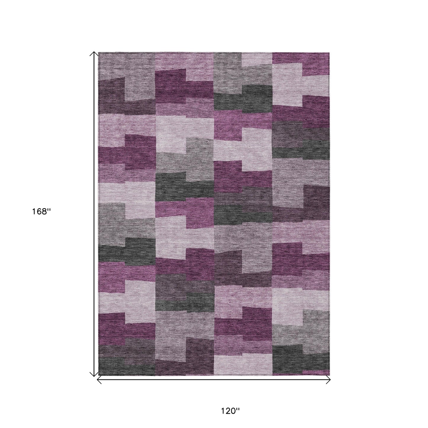 10' X 14' Merlot Mauve And Charcoal Geometric Washable Indoor Outdoor Area Rug