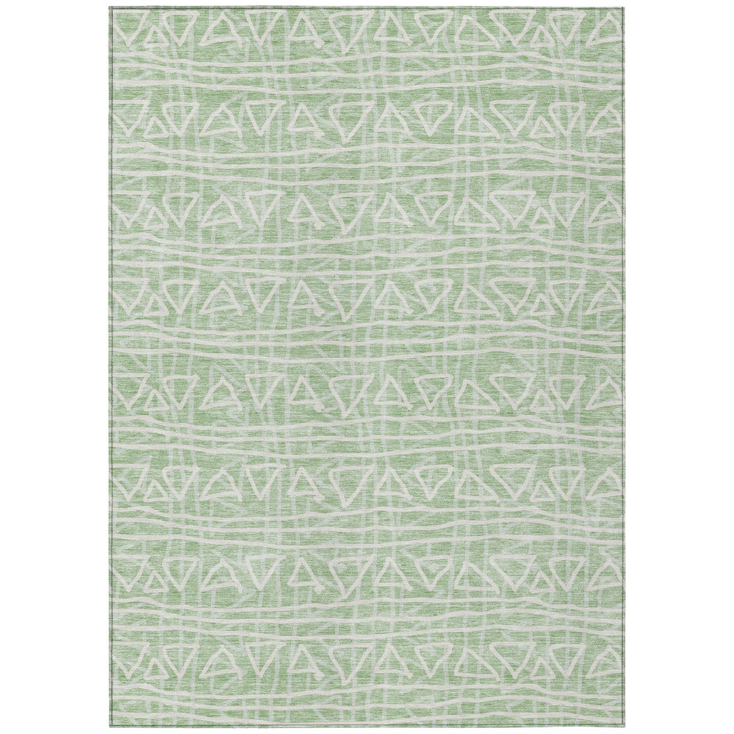 10' X 14' Mint Green Artichoke Green And Ivory Geometric Washable Indoor Outdoor Area Rug