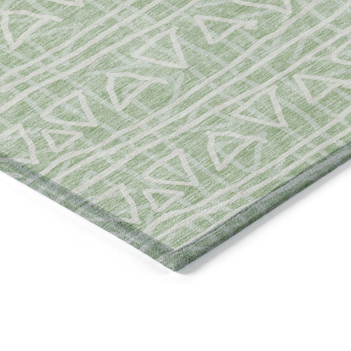 10' X 14' Mint Green Artichoke Green And Ivory Geometric Washable Indoor Outdoor Area Rug