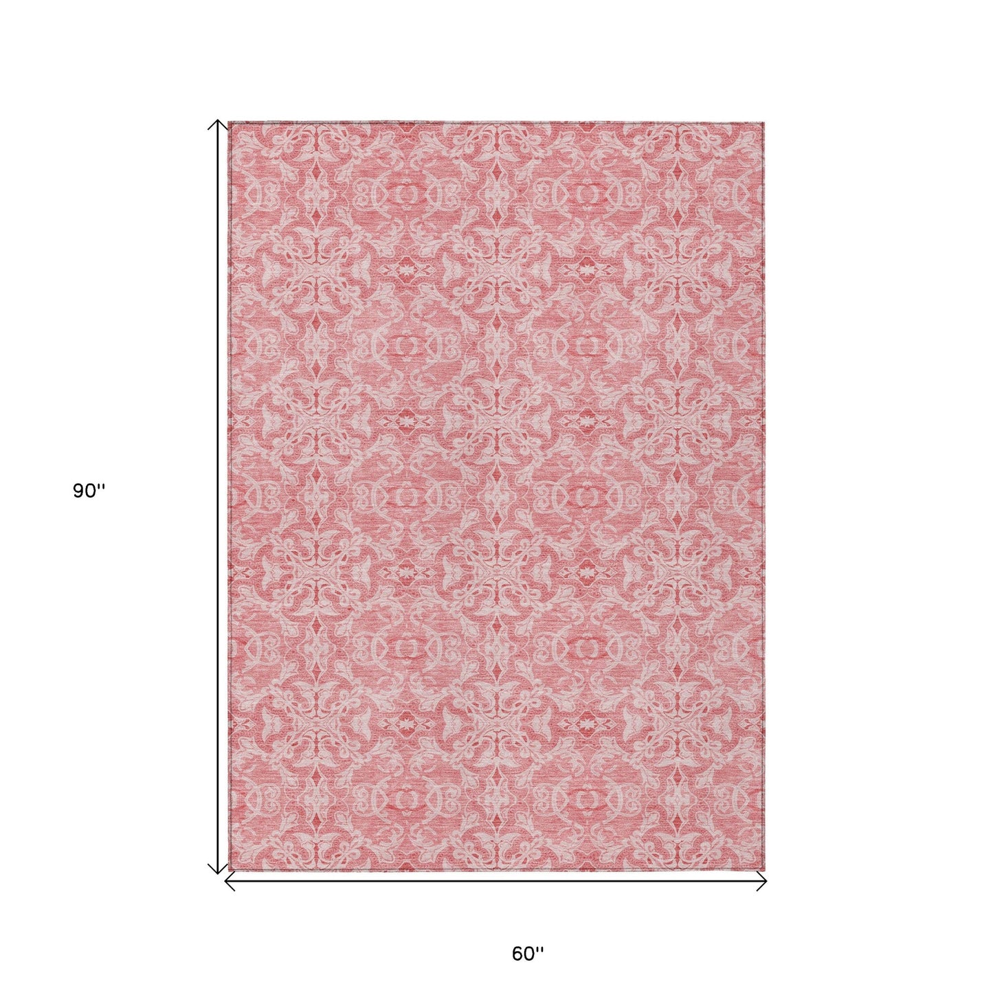5' X 8' Pink And Blush Medallion Washable Indoor Outdoor Area Rug
