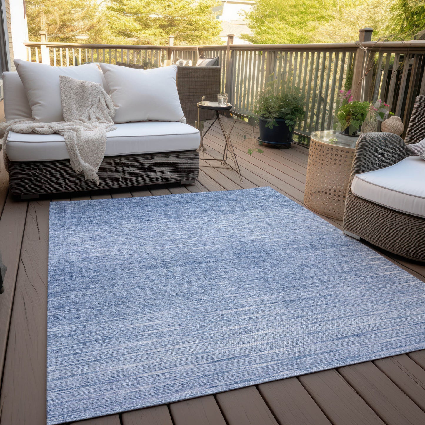 10' X 14' Denim Blue And Blue Abstract Washable Indoor Outdoor Area Rug