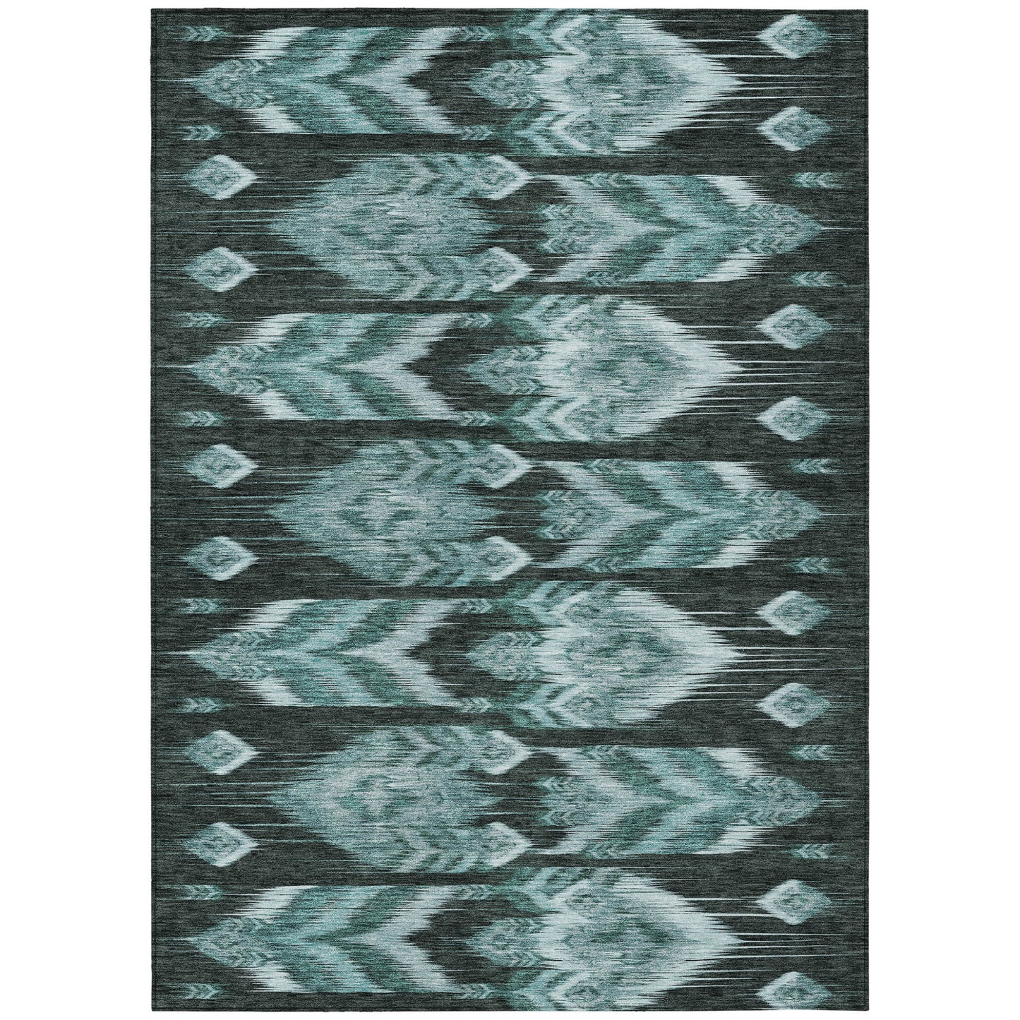 10' X 14' Teal Blue Aqua And Charcoal Southwestern Washable Indoor Outdoor Area Rug