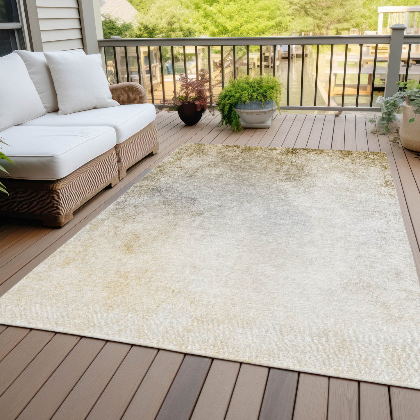 3' X 5' Taupe Beige And Ivory Ombre Washable Indoor Outdoor Area Rug