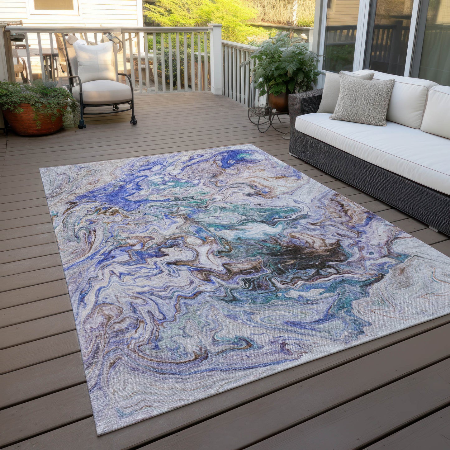 9' X 12' Beige Blue And Taupe Abstract Washable Indoor Outdoor Area Rug