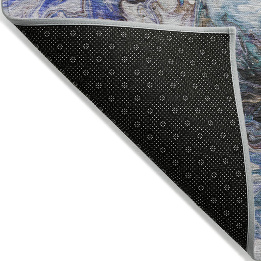 9' X 12' Beige Blue And Taupe Abstract Washable Indoor Outdoor Area Rug