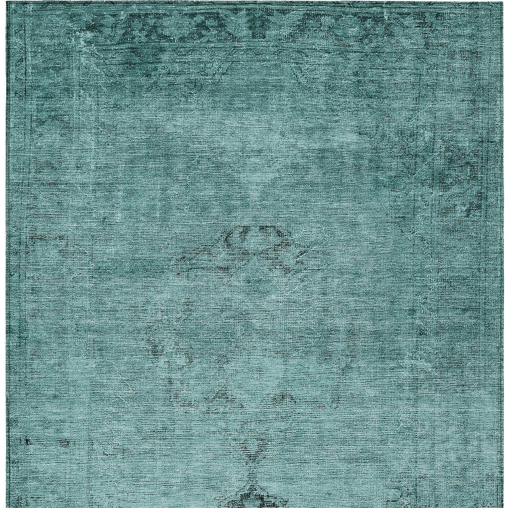 5' X 8' Teal Blue Turquoise And Charcoal Oriental Washable Indoor Outdoor Area Rug