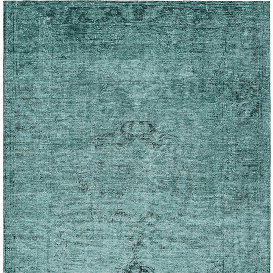 5' X 8' Teal Blue Turquoise And Charcoal Oriental Washable Indoor Outdoor Area Rug