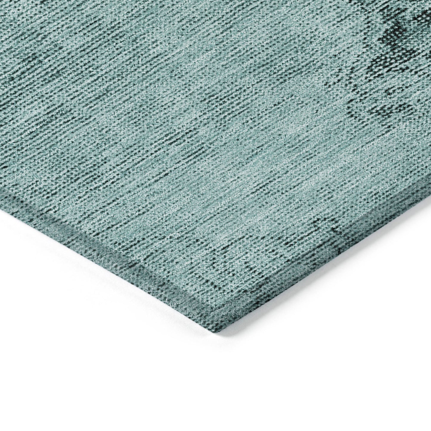 5' X 8' Teal Blue Turquoise And Charcoal Oriental Washable Indoor Outdoor Area Rug