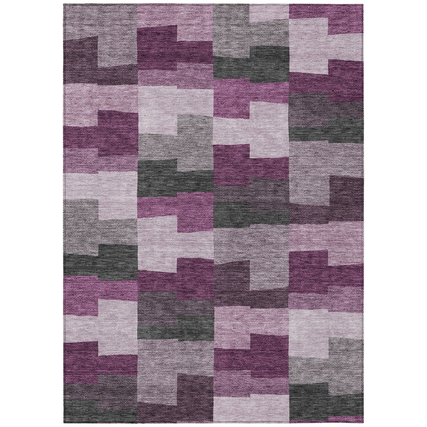 10' X 14' Merlot Mauve And Charcoal Geometric Washable Indoor Outdoor Area Rug