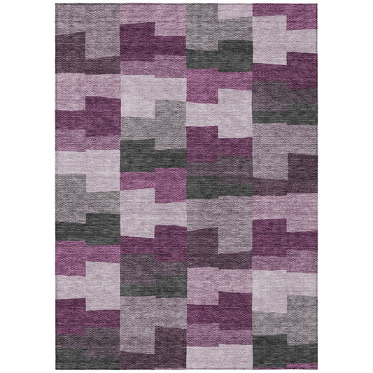 10' X 14' Merlot Mauve And Charcoal Geometric Washable Indoor Outdoor Area Rug