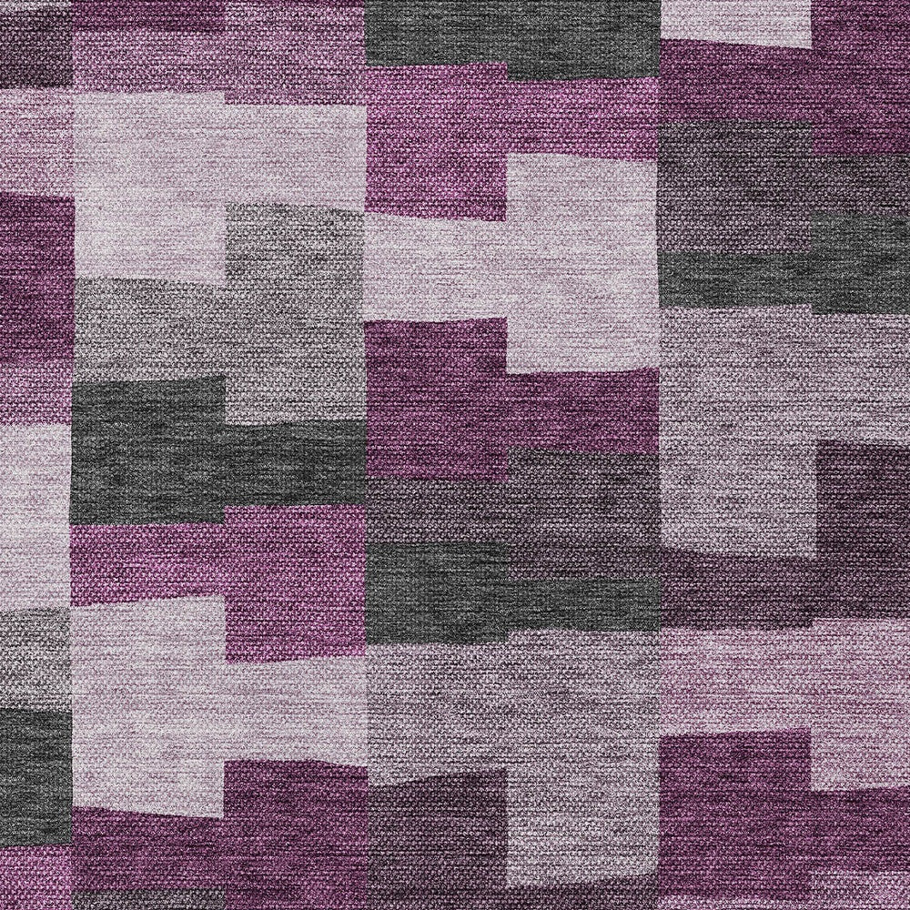 10' X 14' Merlot Mauve And Charcoal Geometric Washable Indoor Outdoor Area Rug