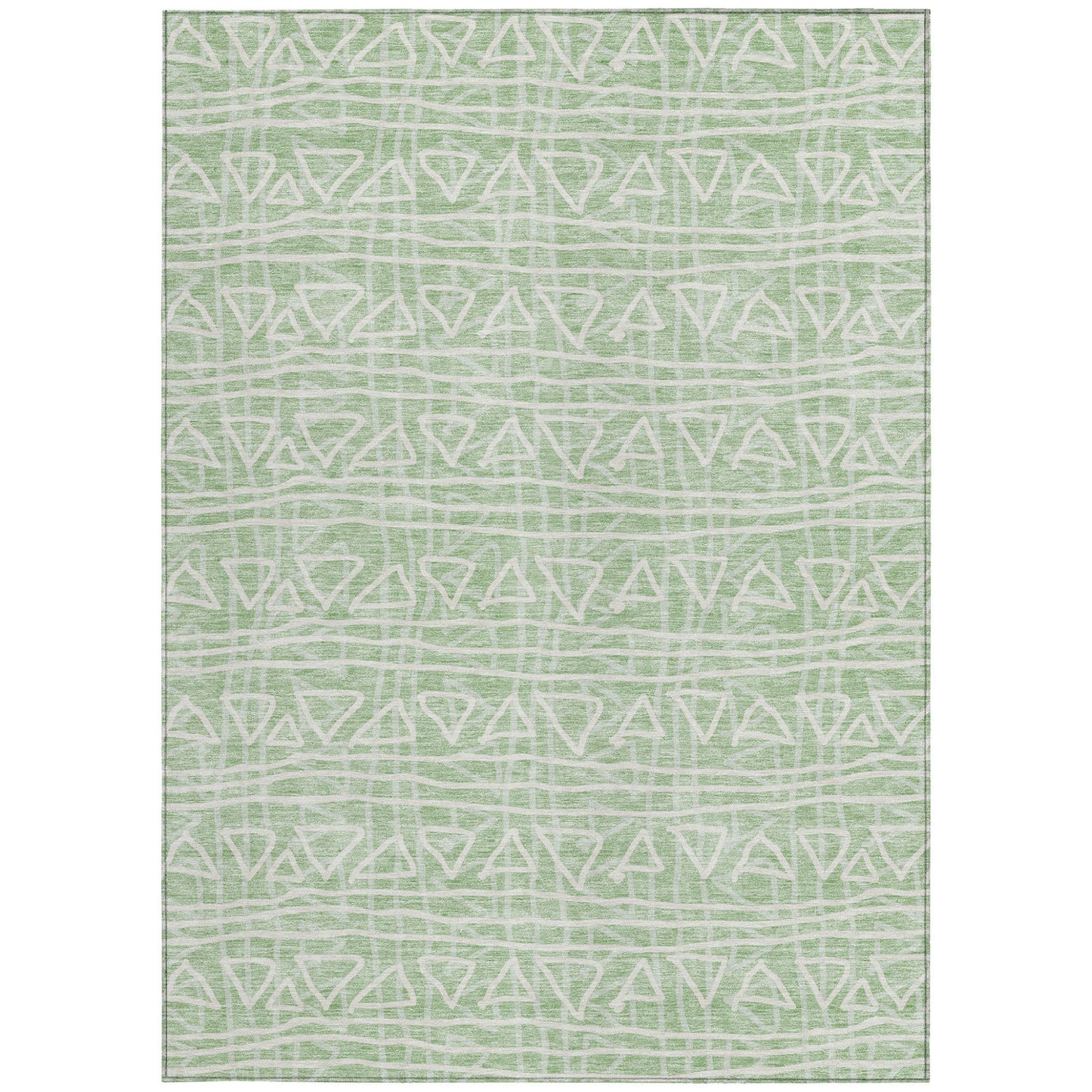 10' X 14' Mint Green Artichoke Green And Ivory Geometric Washable Indoor Outdoor Area Rug