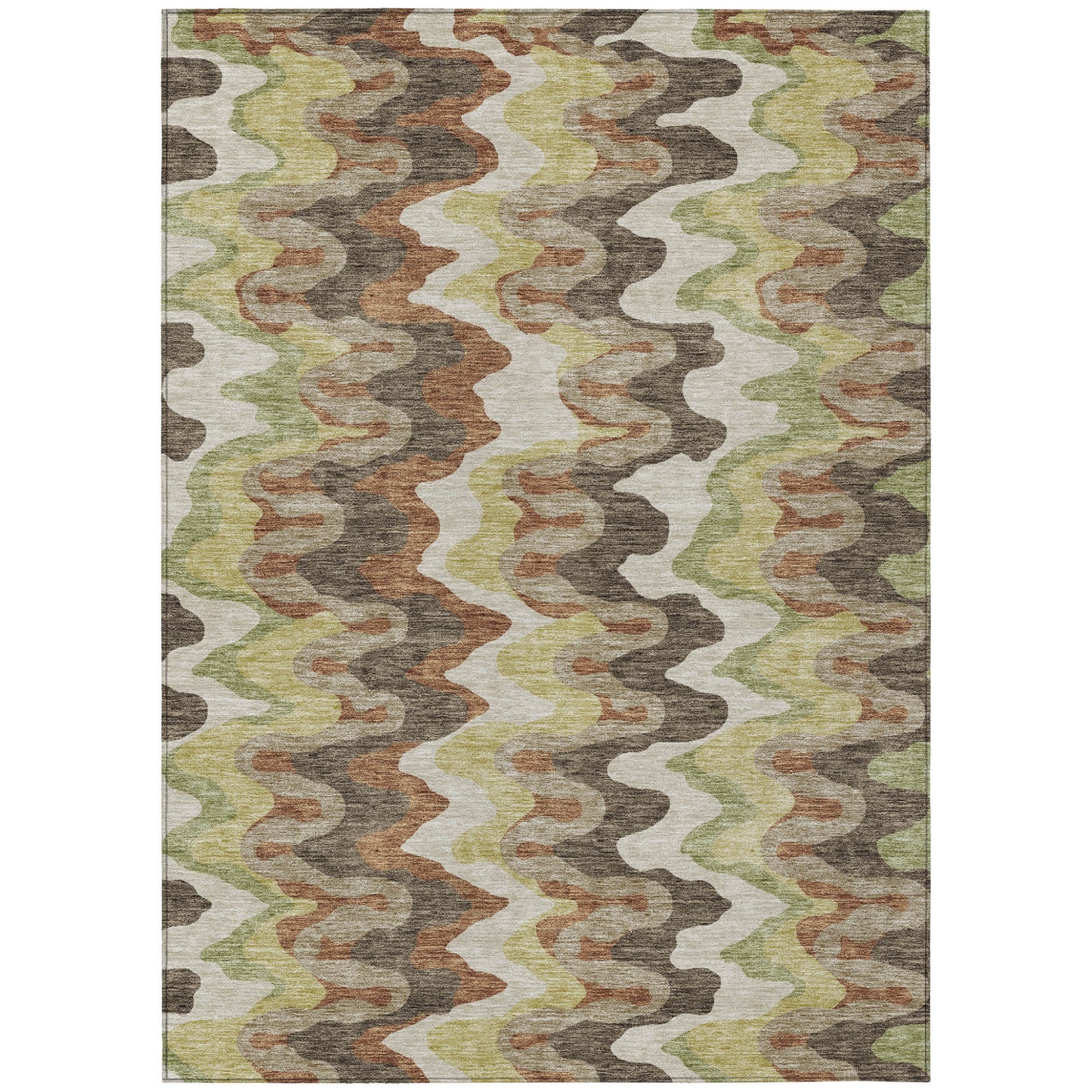 10' X 14' Chocolate Copper And Artichoke Green Abstract Washable Indoor Outdoor Area Rug
