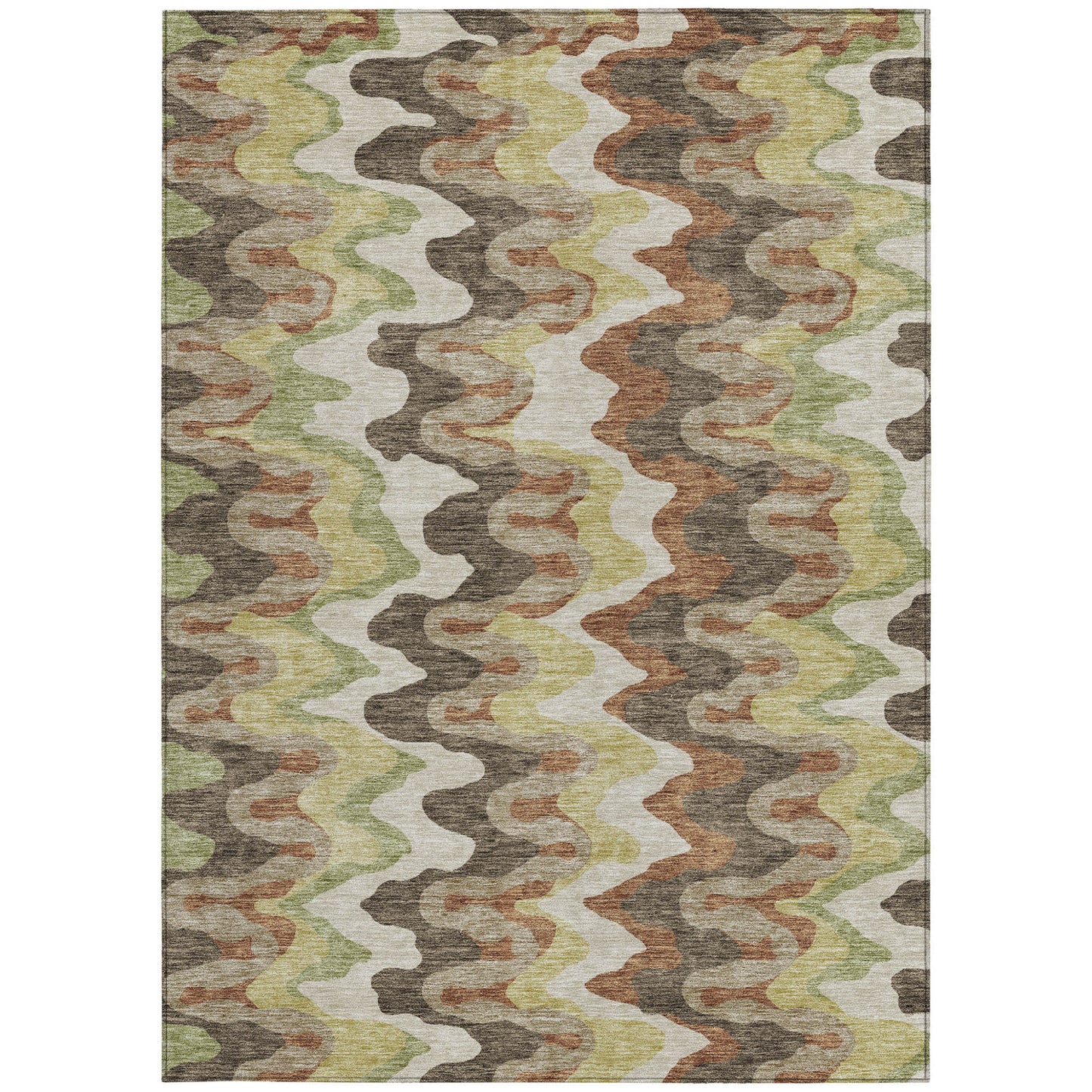 10' X 14' Chocolate Copper And Artichoke Green Abstract Washable Indoor Outdoor Area Rug