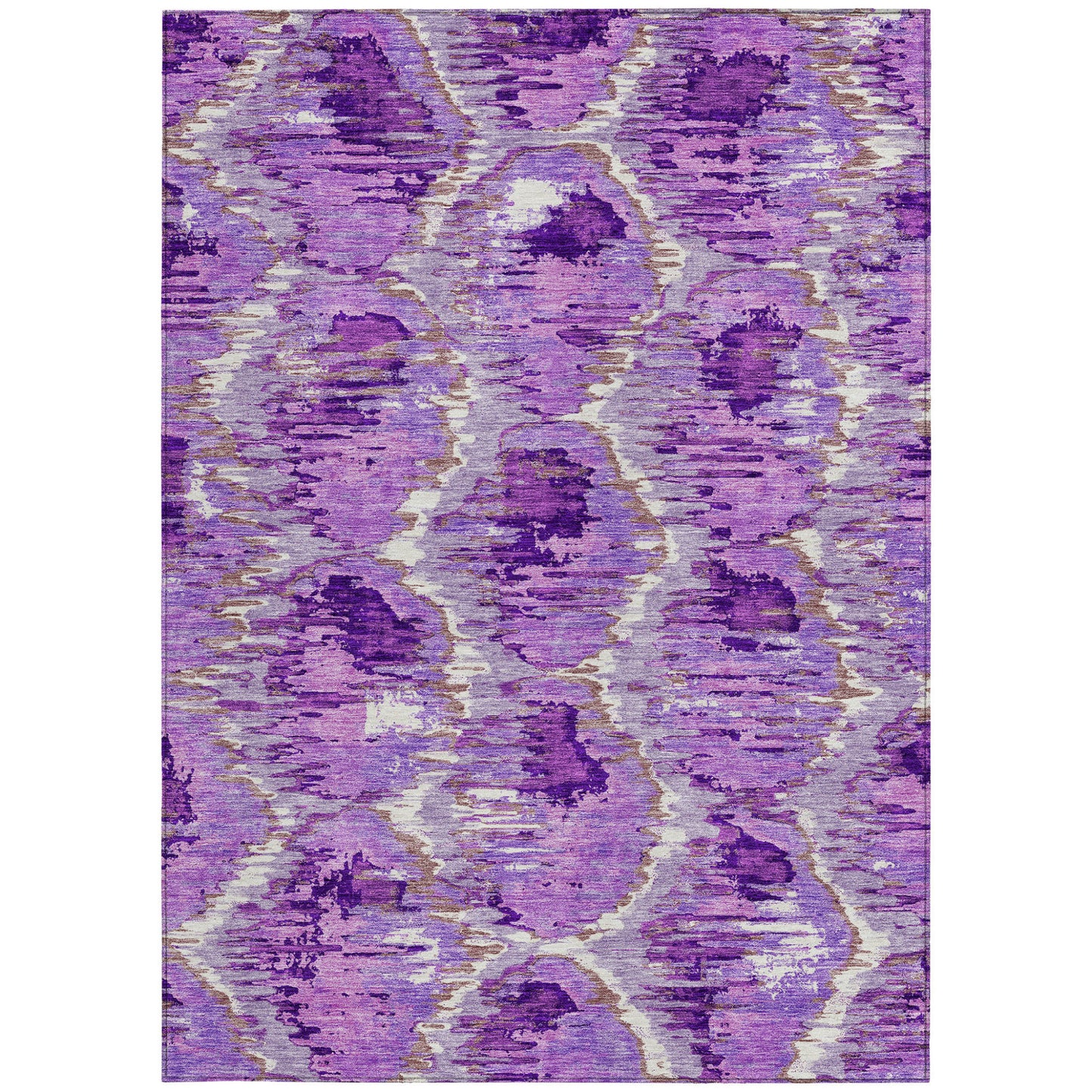 9' X 12' Lavender Purple And Ivory Abstract Washable Indoor Outdoor Area Rug