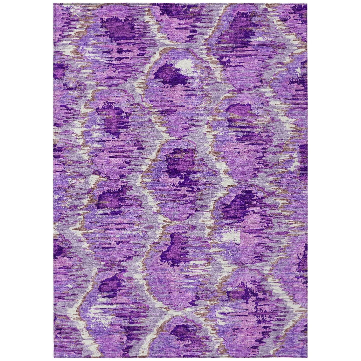 9' X 12' Lavender Purple And Ivory Abstract Washable Indoor Outdoor Area Rug