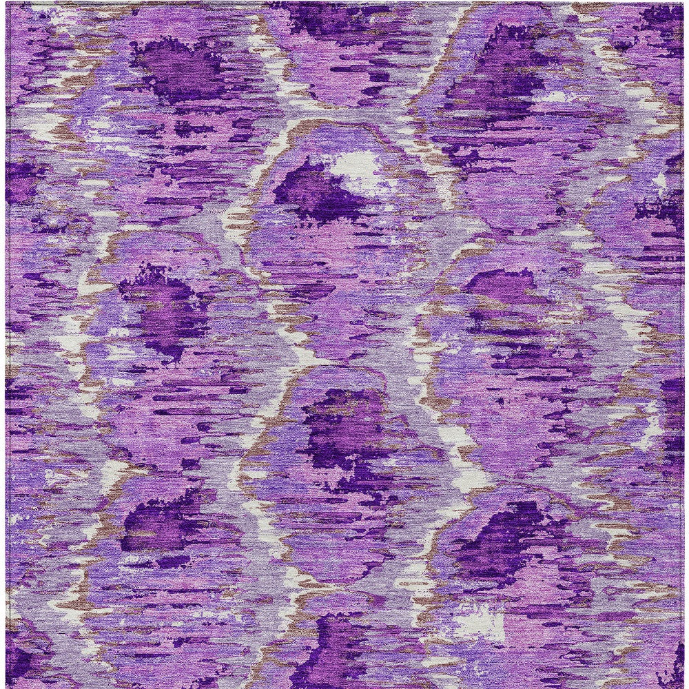 9' X 12' Lavender Purple And Ivory Abstract Washable Indoor Outdoor Area Rug