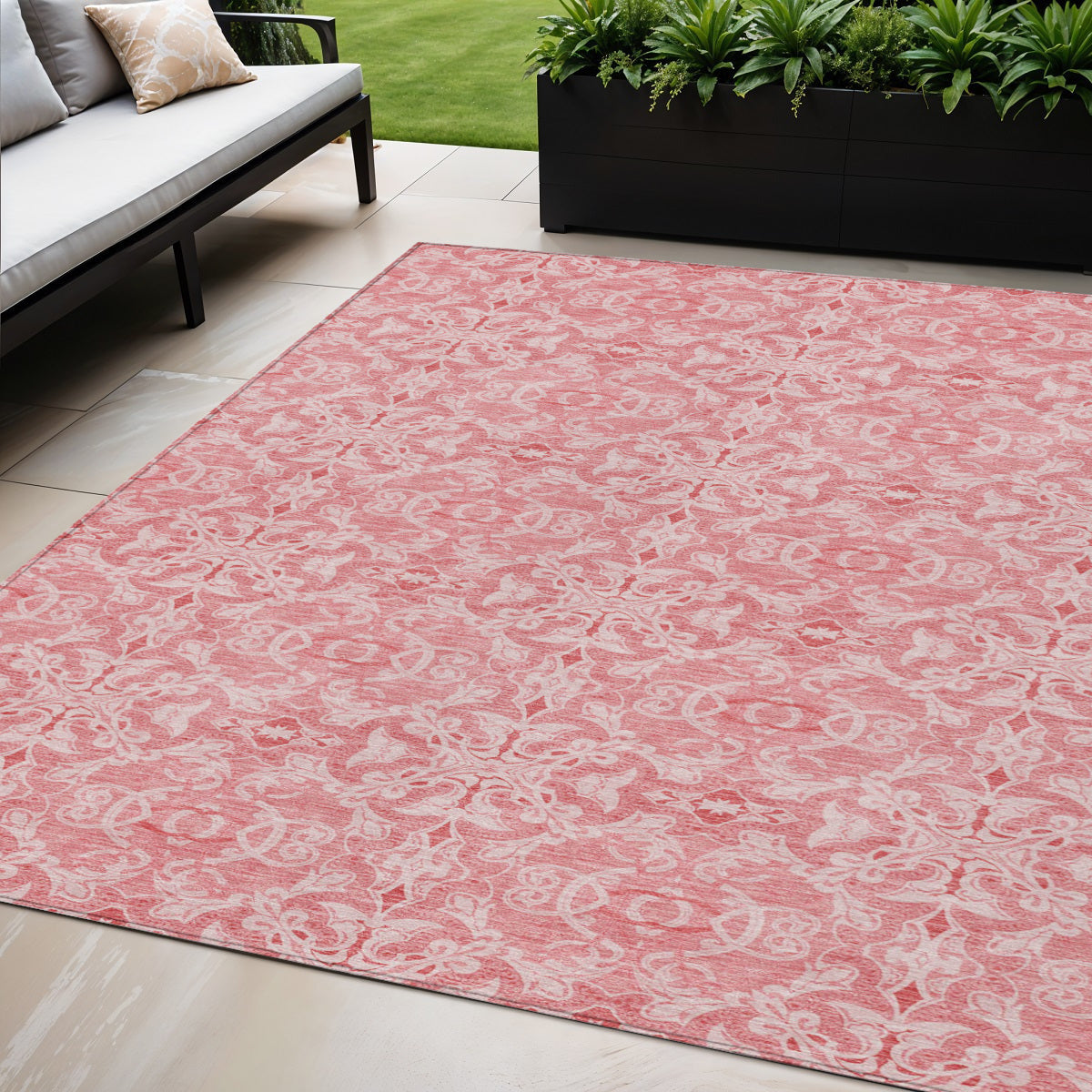 5' X 8' Pink And Blush Medallion Washable Indoor Outdoor Area Rug