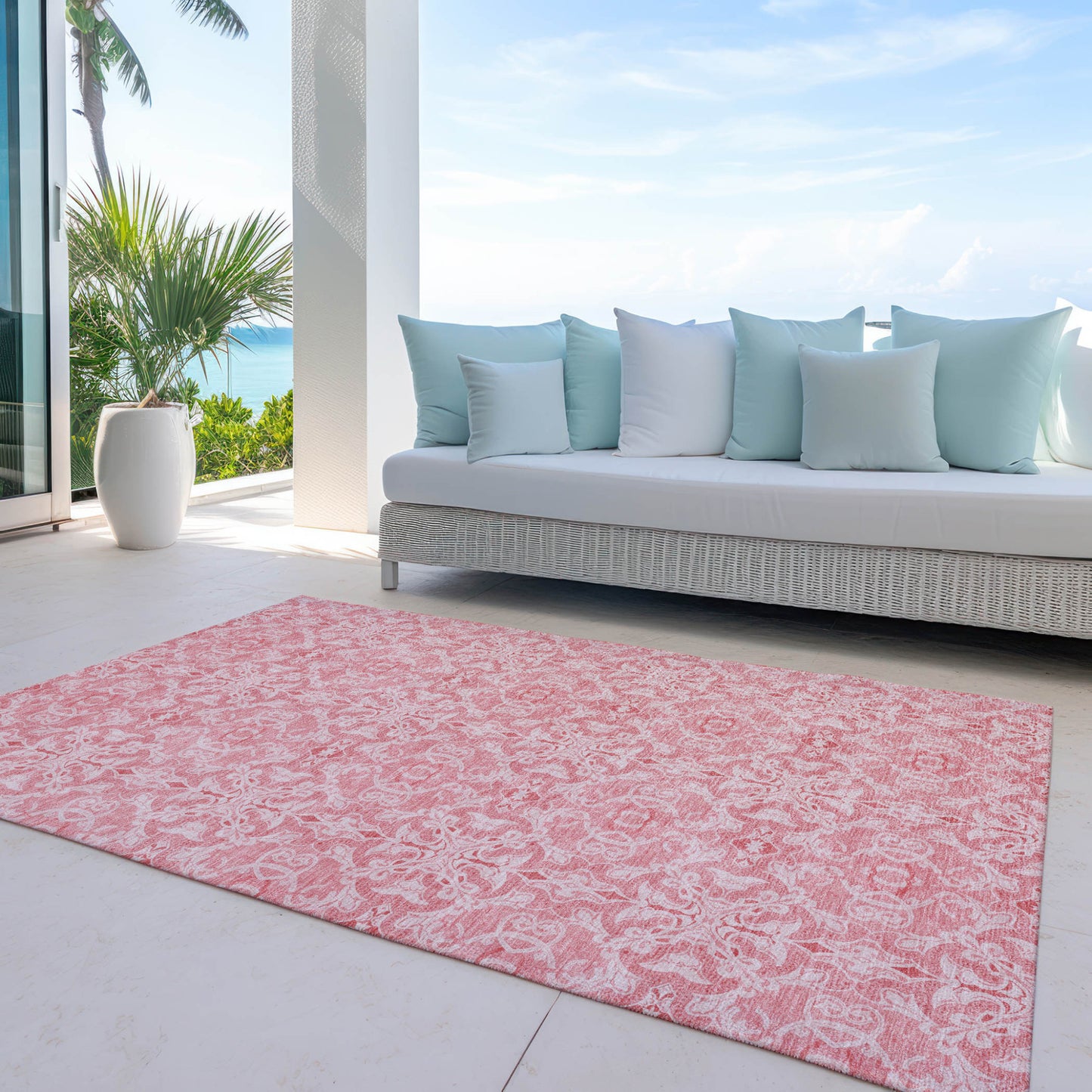 5' X 8' Pink And Blush Medallion Washable Indoor Outdoor Area Rug