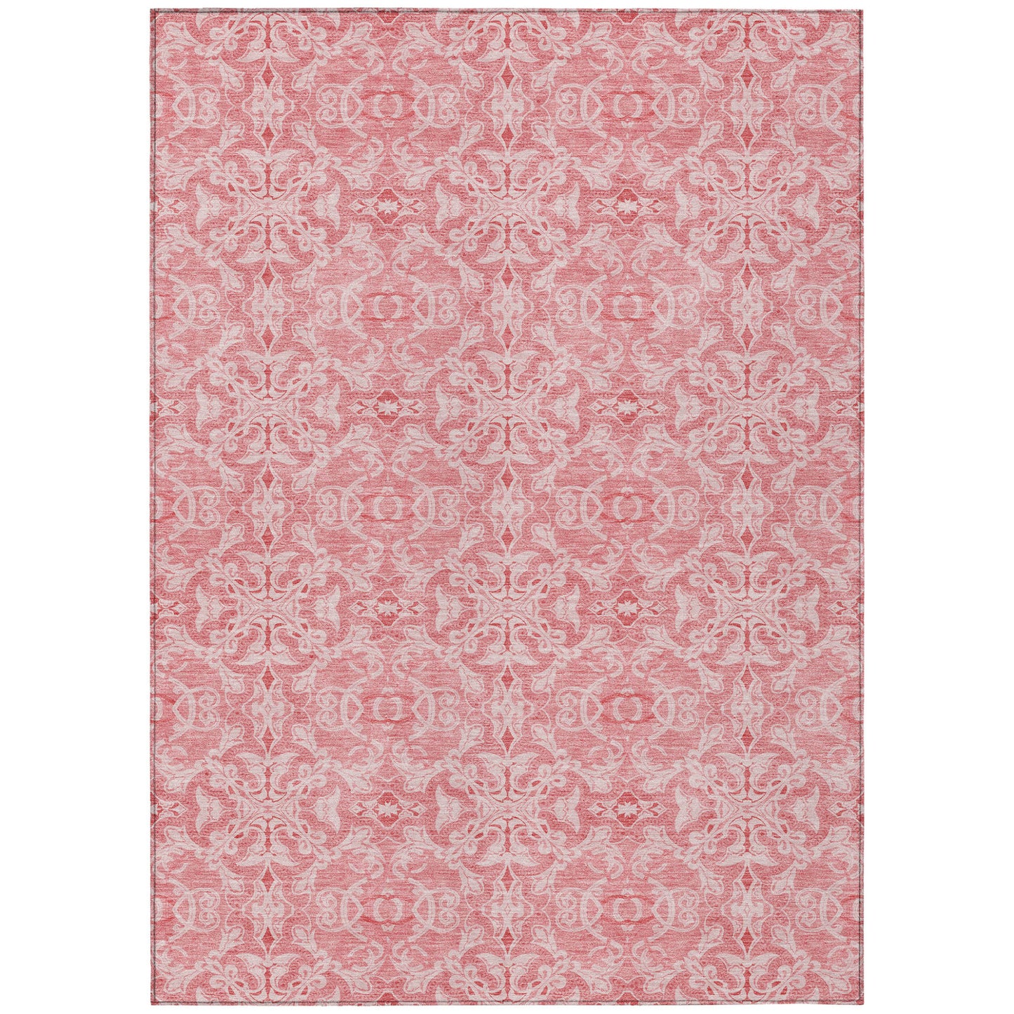 5' X 8' Pink And Blush Medallion Washable Indoor Outdoor Area Rug