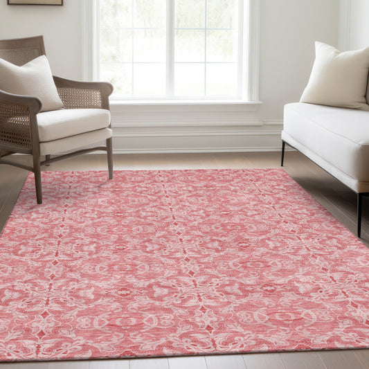 5' X 8' Pink And Blush Medallion Washable Indoor Outdoor Area Rug