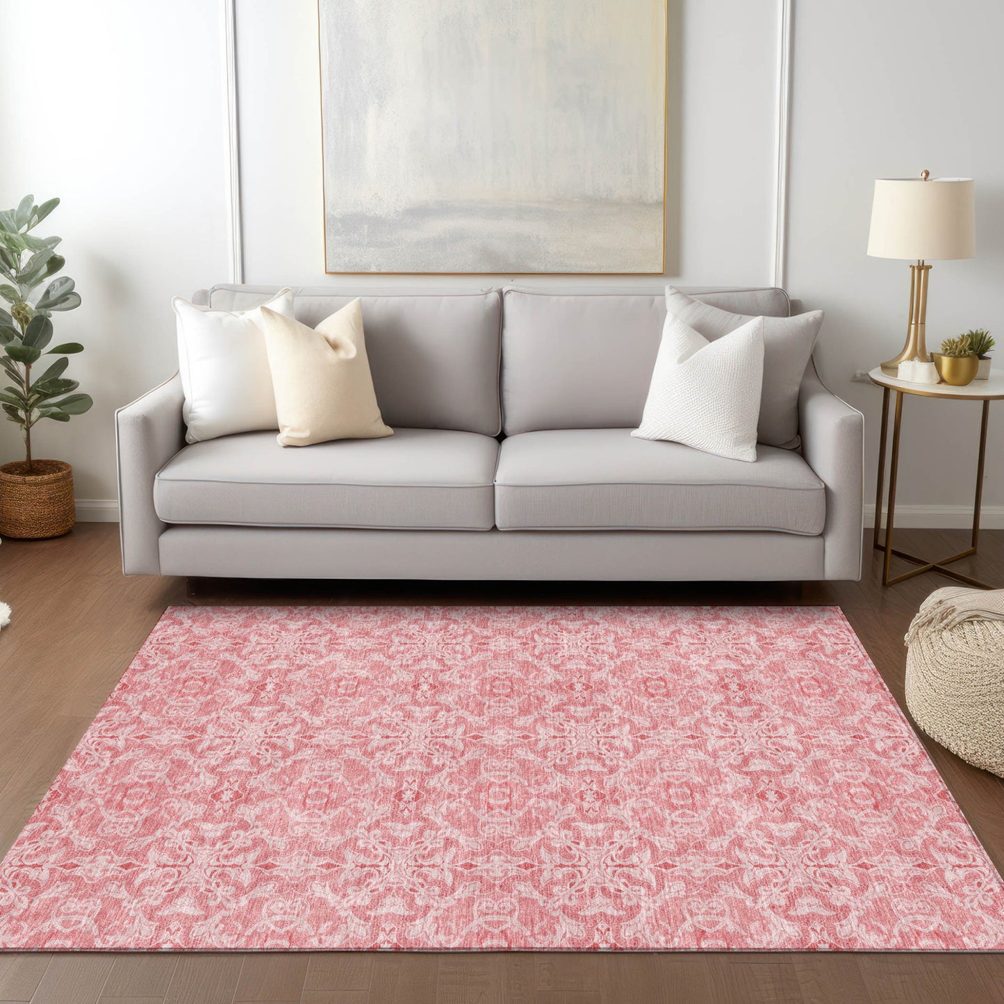 5' X 8' Pink And Blush Medallion Washable Indoor Outdoor Area Rug