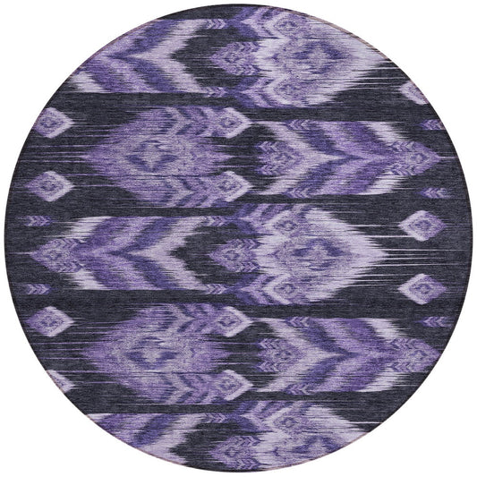 8' Purple Lavender And Plum Round Southwestern Washable Indoor Outdoor Area Rug