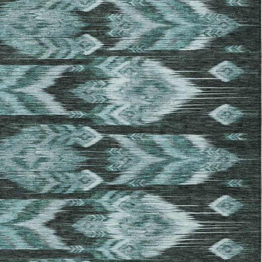 10' X 14' Teal Blue Aqua And Charcoal Southwestern Washable Indoor Outdoor Area Rug