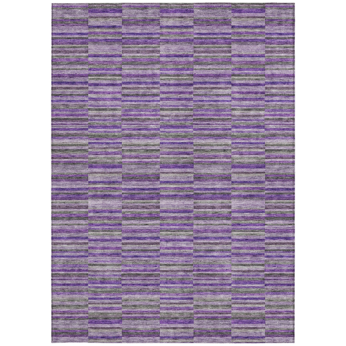 9' X 12' Purple And Lavender Striped Washable Indoor Outdoor Area Rug
