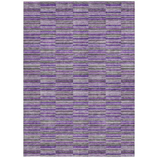 9' X 12' Purple And Lavender Striped Washable Indoor Outdoor Area Rug