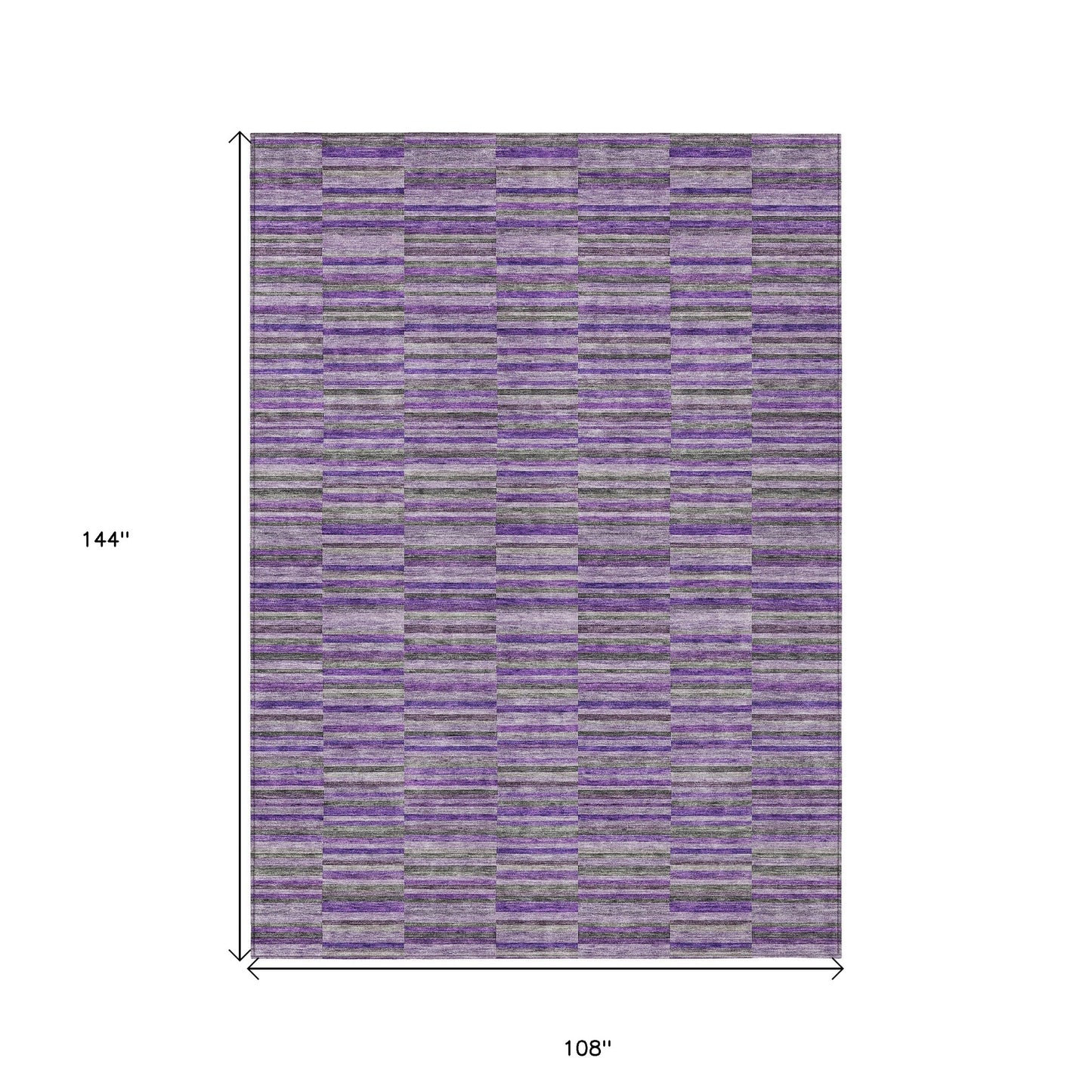 9' X 12' Purple And Lavender Striped Washable Indoor Outdoor Area Rug