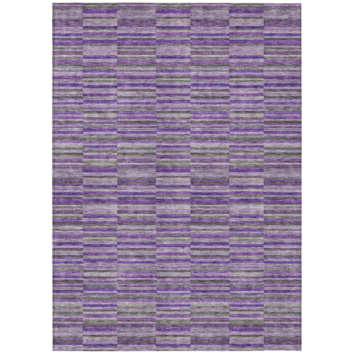9' X 12' Purple And Lavender Striped Washable Indoor Outdoor Area Rug