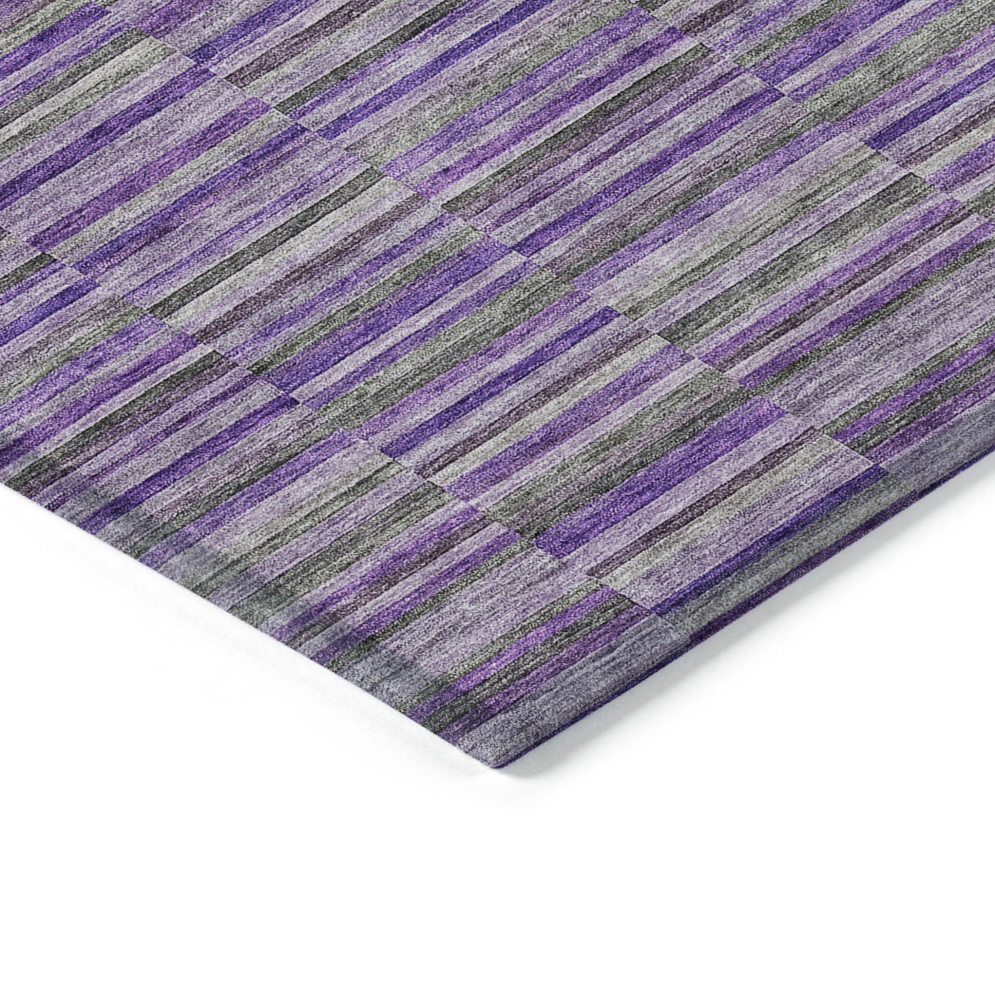 9' X 12' Purple And Lavender Striped Washable Indoor Outdoor Area Rug