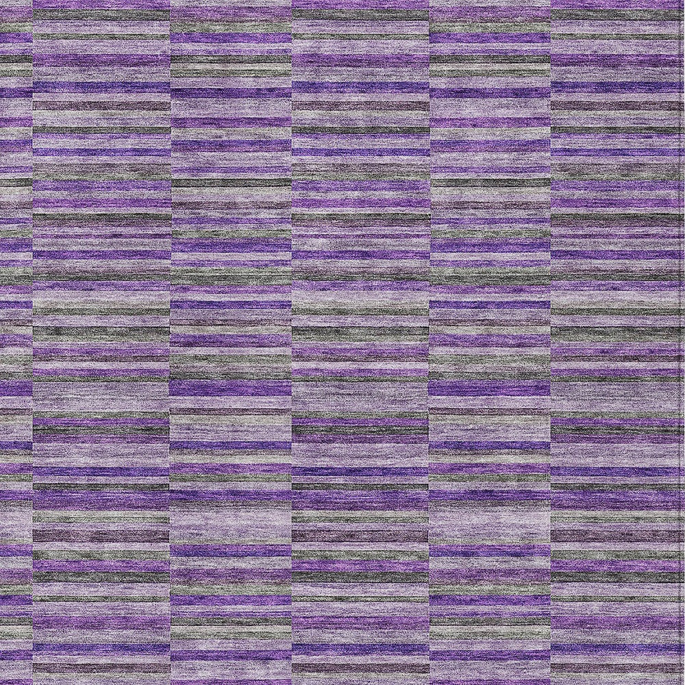 9' X 12' Purple And Lavender Striped Washable Indoor Outdoor Area Rug