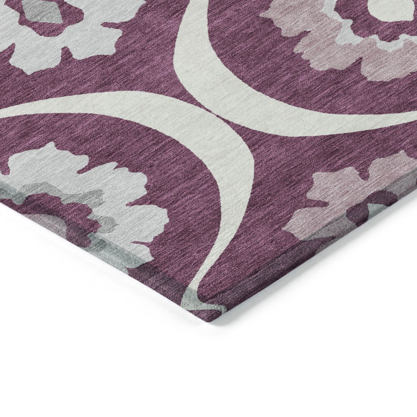 5' X 8' Eggplant Ivory And Gray Medallion Washable Indoor Outdoor Area Rug